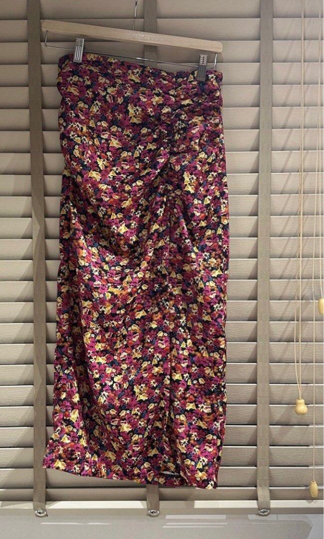 Zara Floral Ruched Midi Skirt
