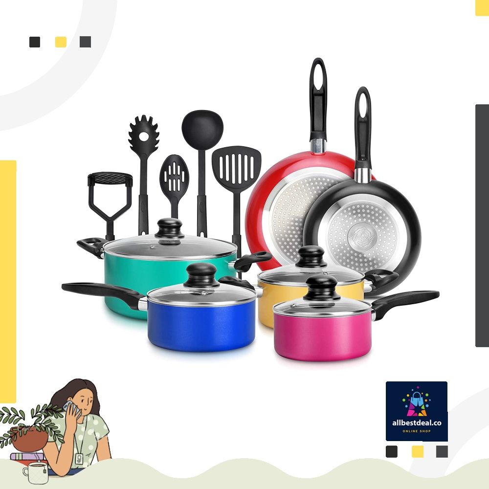 15-Piece Nonstick Kitchen Cookware Set PTFE/PFOA/PFOS Colorful