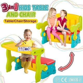 3 in 1 multipurpose Study Table Chair Set Desk for Kids with Sofa Cum Toy BOX Dual Seater Bench for Home and Schools