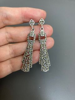 海外搜回 90年代黃鐵礦art deco對稱幾何圖案純銀925耳環64243208291713110