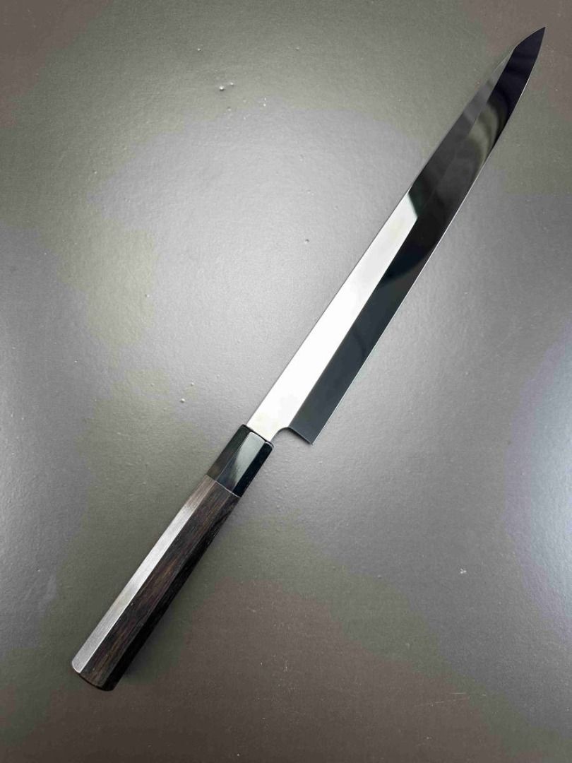 稀有日本刀柳葉刺身刀V金10號超完美鏡面烏木黑水牛八角柄梵静刃物