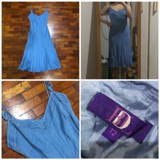☻ BDL Prettiest V-neck Strappy Bow Beaded Bias Cut Mermaid Mini Midi Dress Gown in Blue | Vintage Retro Y2K Party Cocktail Formal Fairy Fairycore Beach ☻