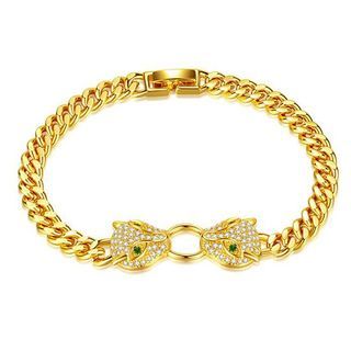 《 QBOX 》FASHION 飾品【B23N1026】 精緻歐美時尚鑲鋯豹頭銅鍍黃K金手鍊/手環