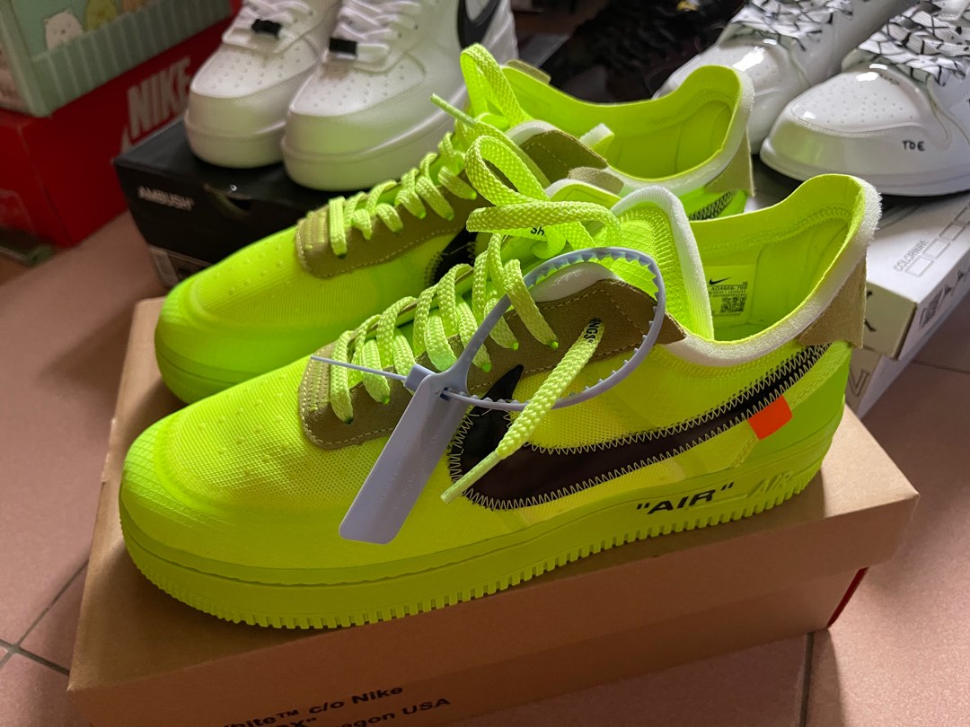 全新盒裝US10號Nike Air Force 1 X Off-white Volt The Ten螢光全新