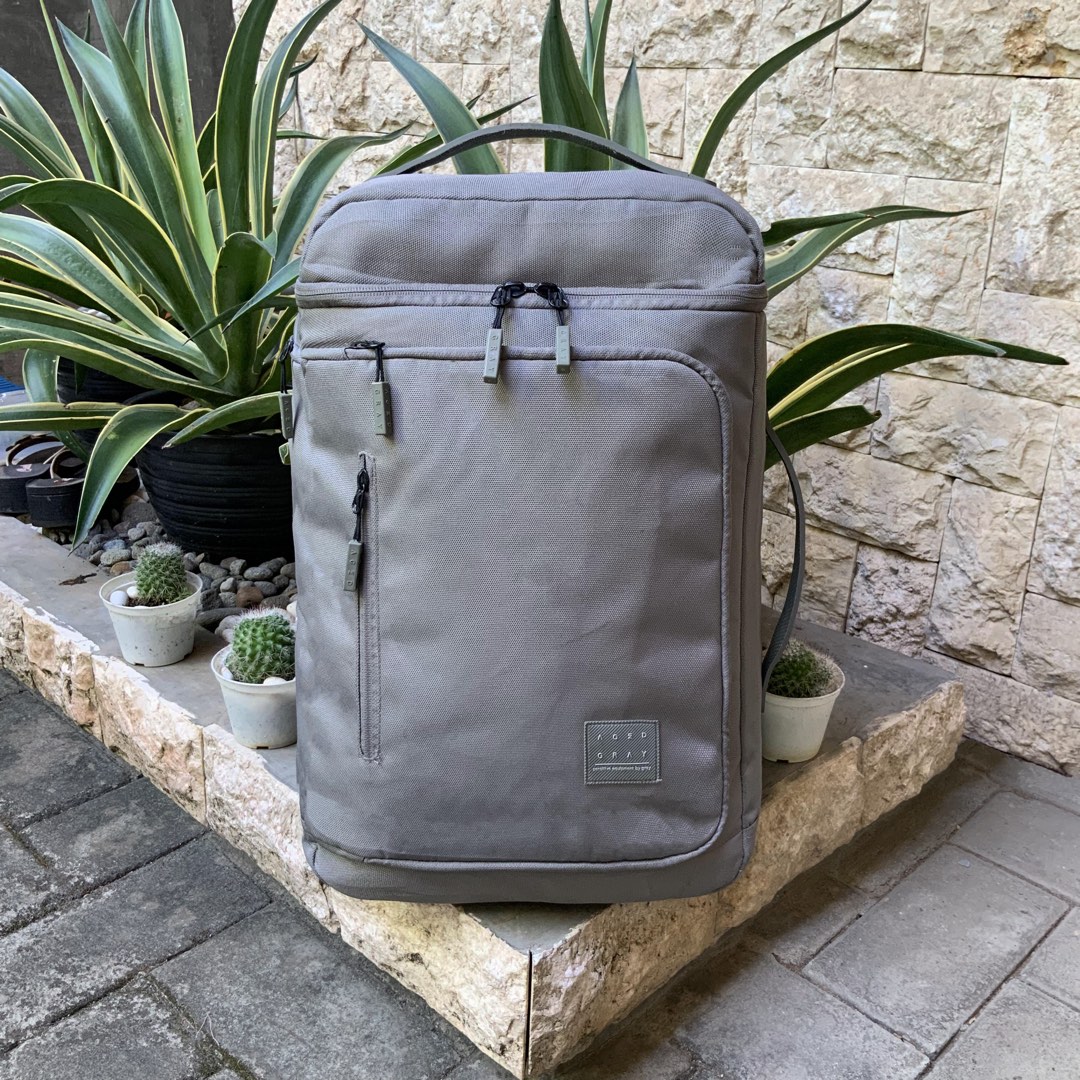 Aged gray backpack top