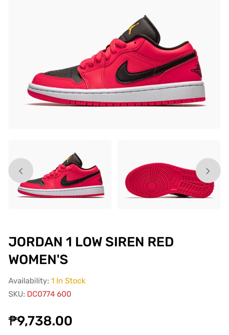 Authentic Air Jordan 1 Low Siren Red, Women's Fashion, Footwear