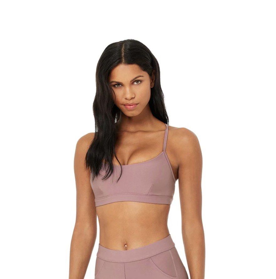 Icon Ribbed Henley Bra in Pink Mauve by Alo Yoga - Work Well Daily
