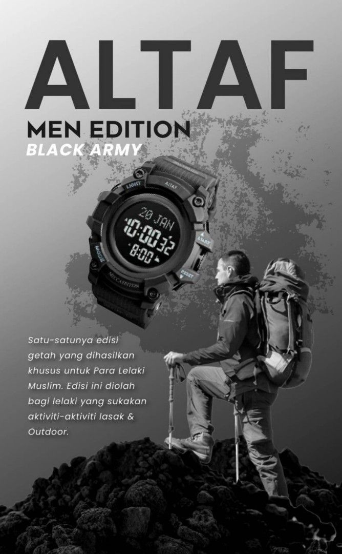 ALTAF Men Edition Kiblat Watch - Black Army, Men's Fashion, Watches ...