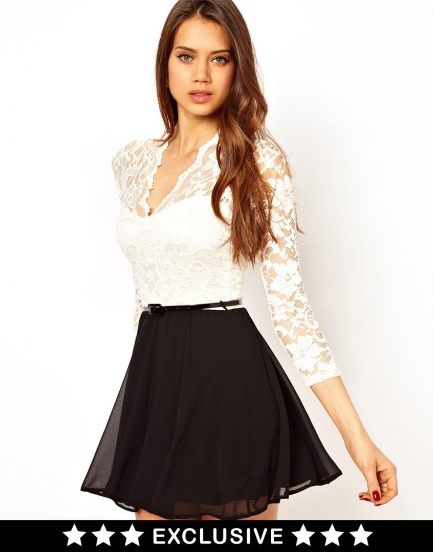 ASOS John Zack Belted Lace Skater Dress, Women's Fashion, Dresses & Sets,  Dresses on Carousell