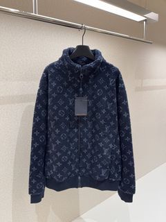 Louis Vuitton Blue Monogram Pattern Velvet Zip Front Jacket L