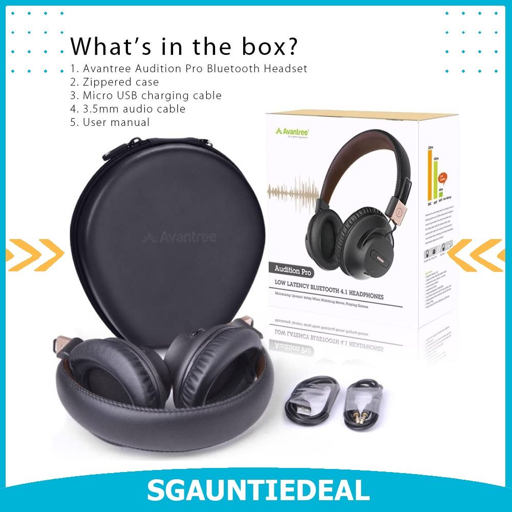 Avantree Audition Pro 40 hr Bluetooth Over Ear Headphones with Mic for Music Calls TV APTX Low Latency Multipoint Foldable Headset Wireless Wired for PC Computer Phone Audio Headphones