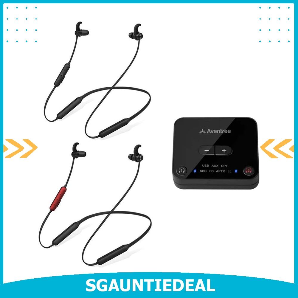 Avantree HT41866 Wireless Earbuds for TV Listening Set of 2 with Bluetooth Transmitter Individual Volume Control 20Hrs Neckband Headphones Plug Play No Audio Delay Audio Headphones Headsets on Carouse...