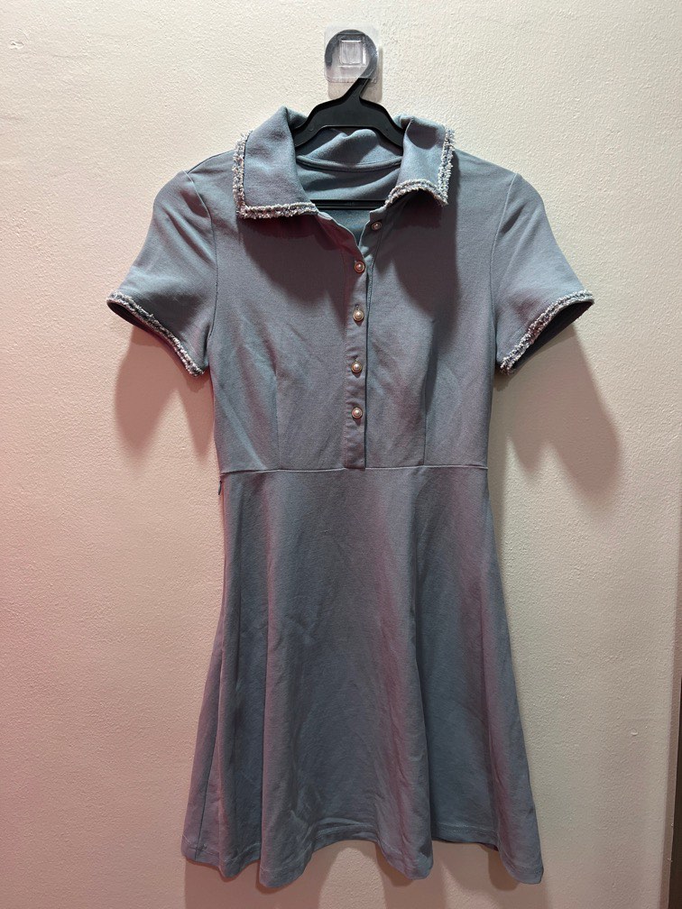 Baby blue polo dress with tweed lining on Carousell