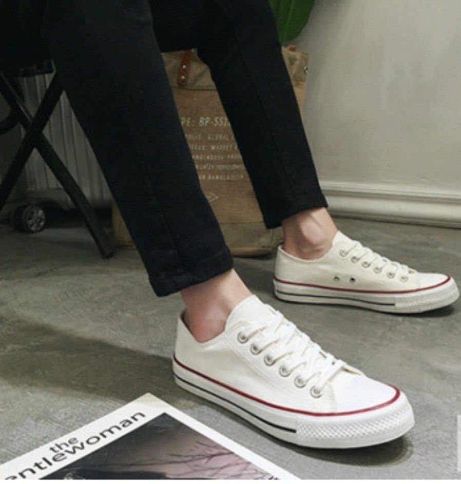 Red and sales white canvas shoes
