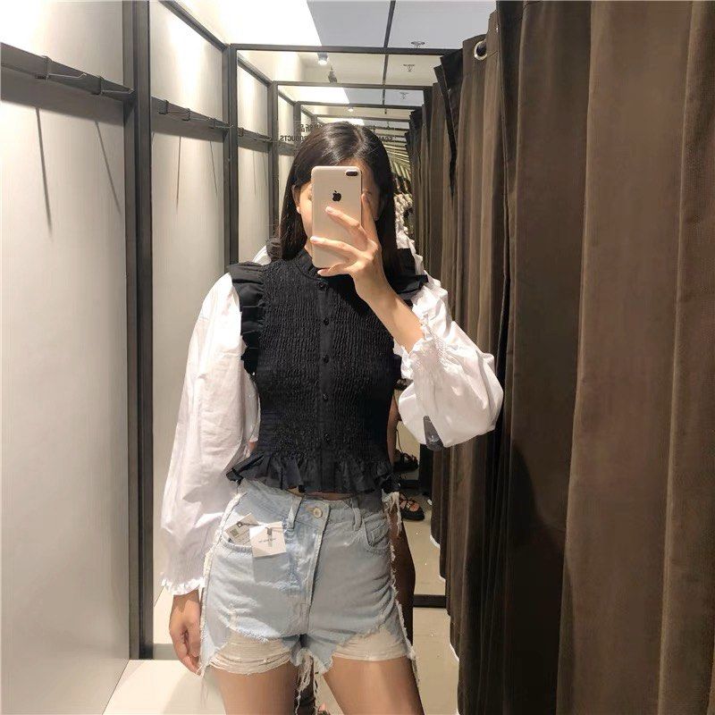 Black and White Formal Long Sleeve Top Blouse SALEPASRAYA