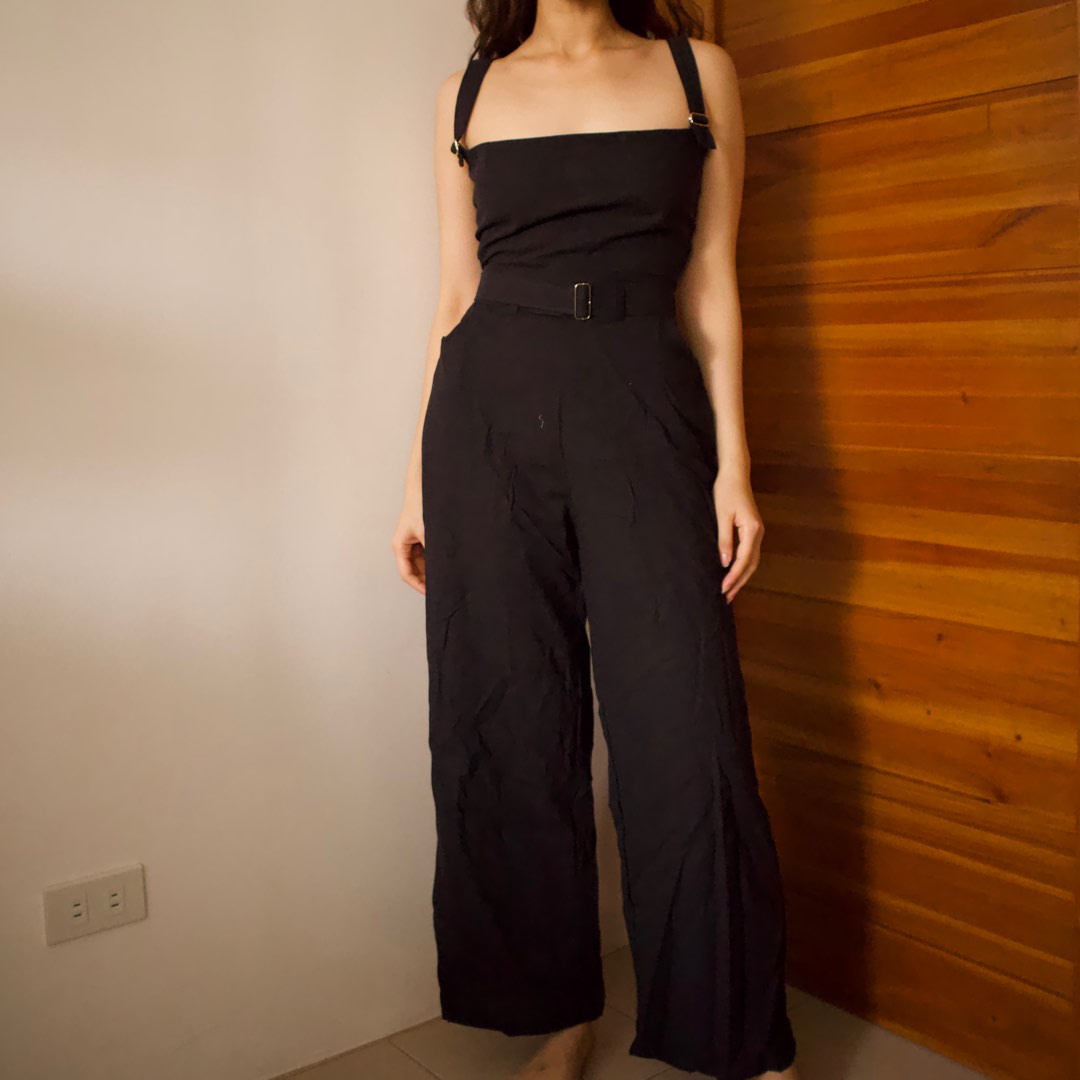 black jumpsuit with belt on Carousell
