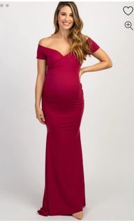 Burgundy Off Shoulder Wrap Maternity Photoshoot Gown/Dress