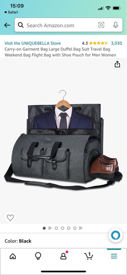 Carry-On Garment Bag Large Duffel Bag Suit Travel Bag Weekend Bag