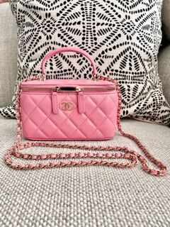 CHANEL RARE Pink Fuchsia GHW Quilted Vanity Metal Top Handle Chain