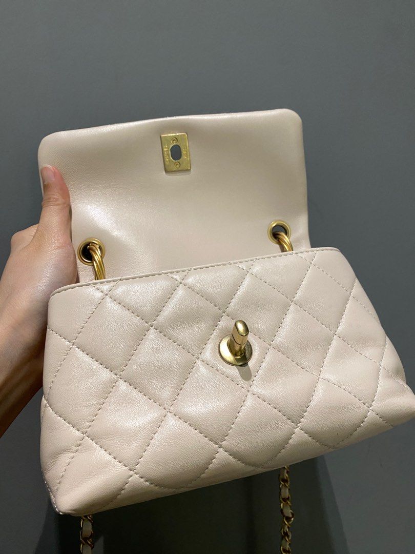 Chanel AS2043 Flapbag with Handle Beige Lambskin, Luxury, Bags & Wallets on  Carousell