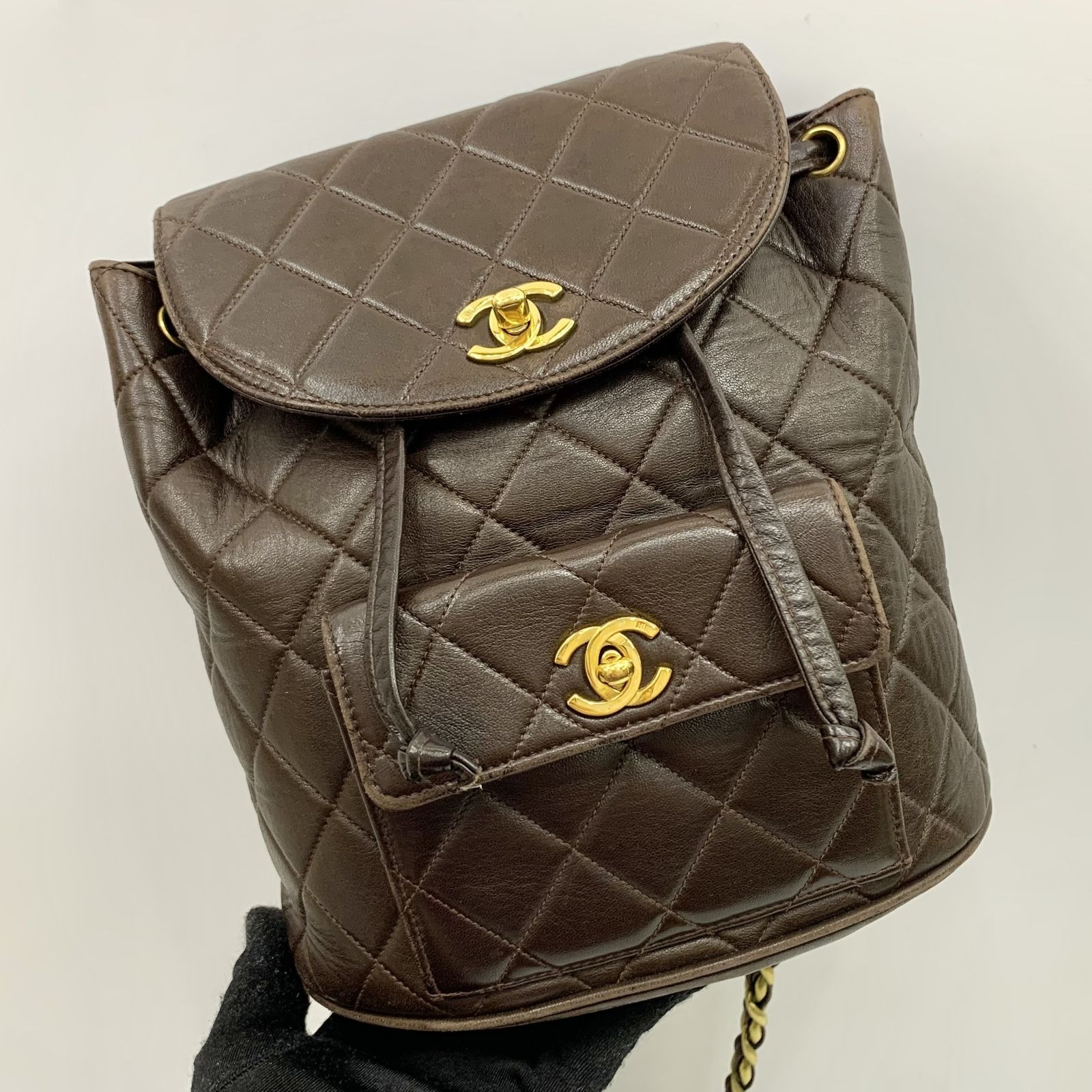Chanel Black Quilted Lambskin Round Drawstring Bag Gold Hardware