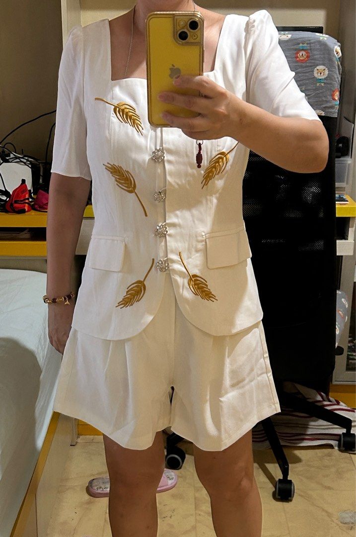 All white short suit on sale