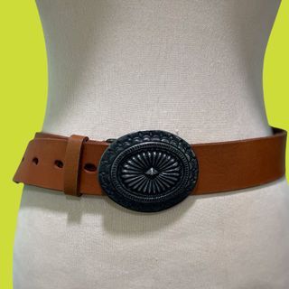 Concho Leather Belt with Brass Buckle