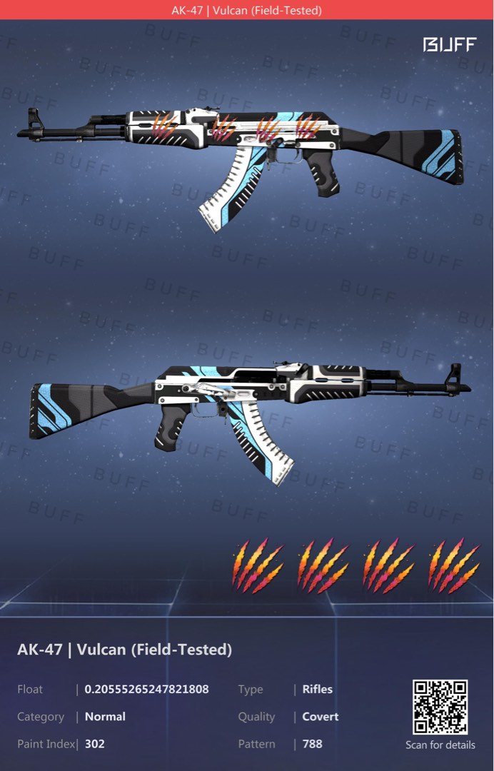 CSGO AK47 Vulcan FT (FV 0.20) with stickers worth 40+, Video Gaming