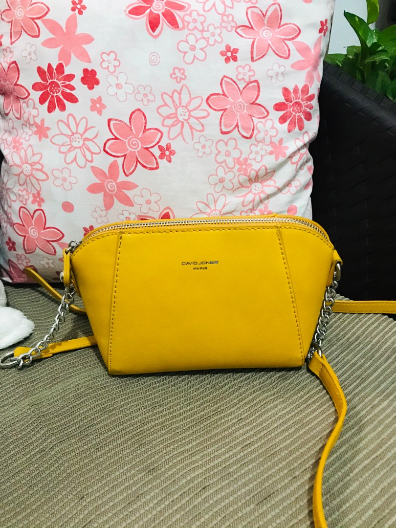 David Jones Paris Sling Crossbody Bag in Mustard Yellow Chain Sling