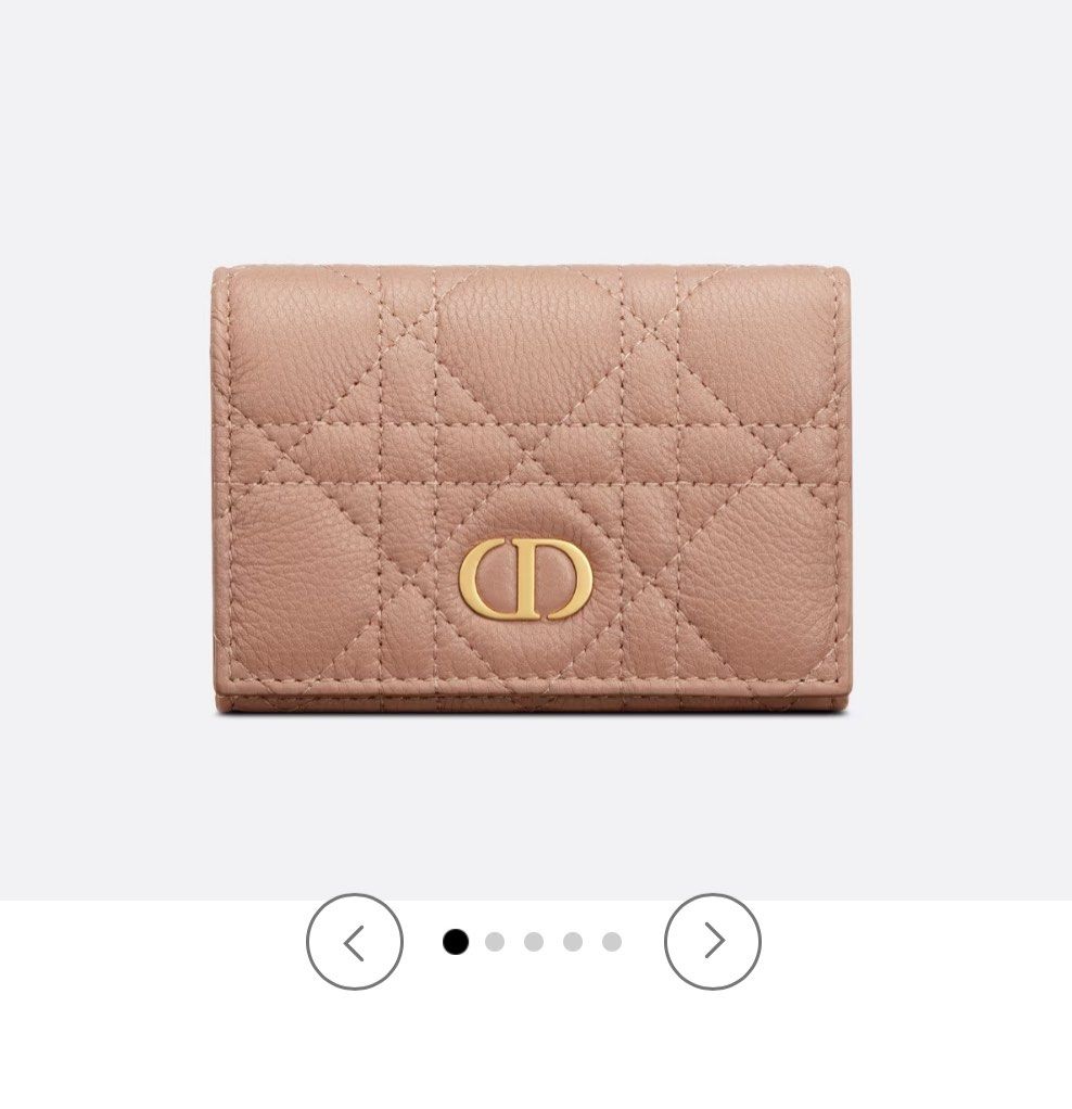 CHRISTIAN DIOR Grained Calfskin Supple Cannage Caro Compact Zipped Wallet  Rose Des Vents 1297151