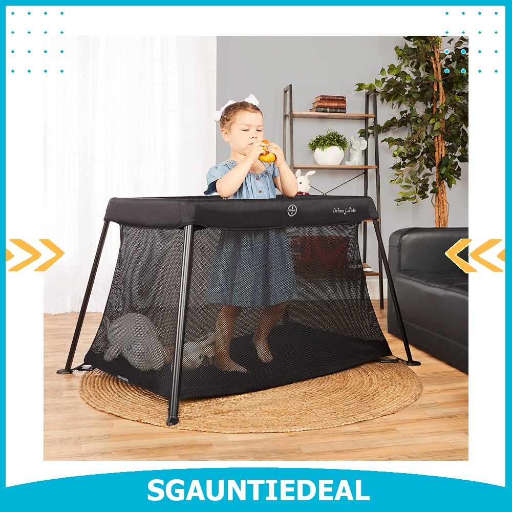 Dream On Me Travel Light Playard In Black Lightweight Portable And Easy To Carry Baby Playard Indoor And Outdoor With A Soft And Comfortable Mattress Pad Babies Kids Maternity Care