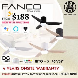 FANCO RITO-3 ceiling fan 24W brightness LED TRI color 4 year on-site warranty available WI-FI FUNCTION !!