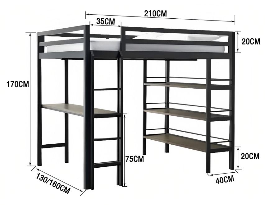 FEXLOX Industrial Study Table Bunk Bed, Study bunk bed, loft bed, desk