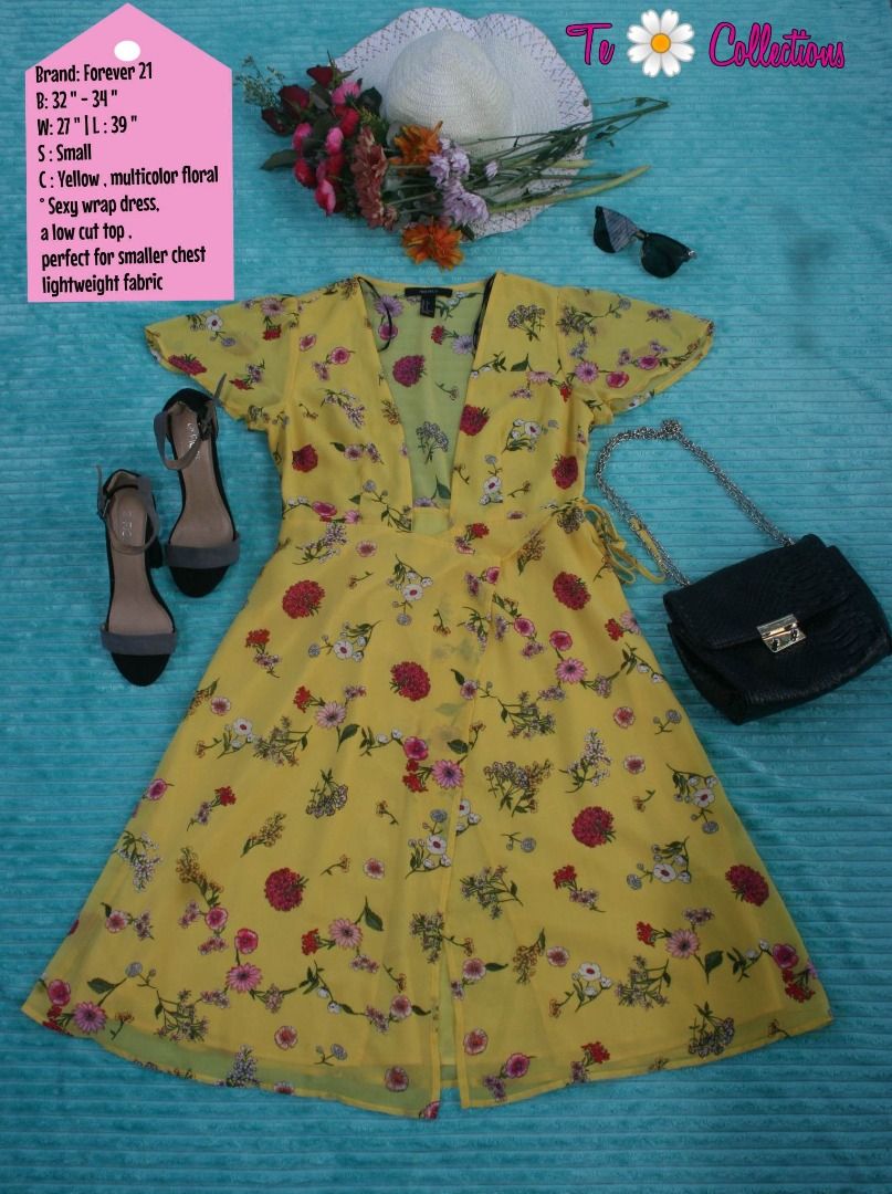 FOREVER 21| FLORAL WRAP DRESS (Category: Dresses) located in Naga. Submitted by tefite (Listing ID 1233946902, Image 1). Description: BRAND: Forever 21 MINE: 500 | Size: Small EUC | Yellow, multicolor floral dress | Wrap dress Ang sexy ng damit na to mababa yung nekline kaya perfect sa may maliliit na dibdib pang awra sa beach. Delicate and super flowy fabric NOTE ‼️ 🌷Payment first, wait for my confirmation & invoice. 🌷First to comment "mine" b