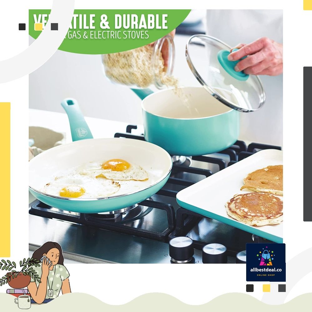 GreenLife Soft Grip Absolutely Toxin-Free Healthy Ceramic Nonstick  Dishwasher/Oven Safe Stay Cool Handle Cookware Set, 4-Piece, Turquoise