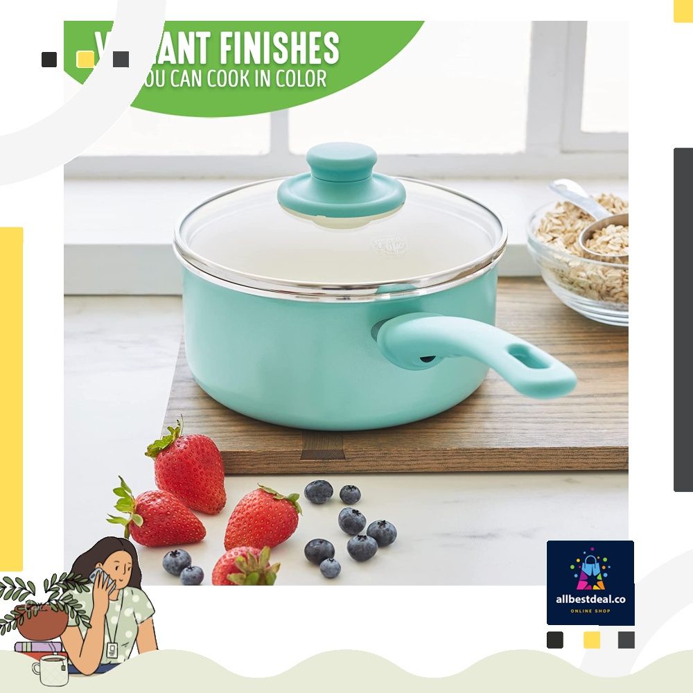 GreenLife CC000884-001 Soft Grip Absolutely Toxin-Free Healthy Ceramic Nonstick Dishwasher/Oven Safe Stay Cool Handle Cookware Set 4-Piece Turquoise