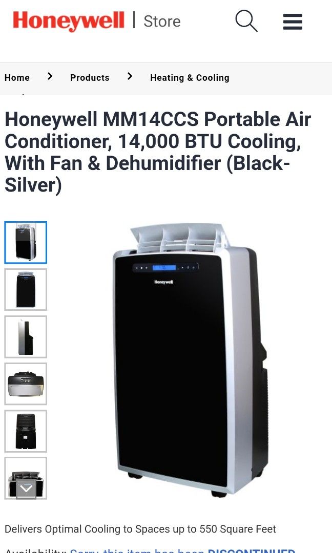 Honeywell portable aircon (14000 BTU, MM14CCS), TV & Home Appliances