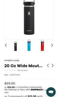 Hydroflask 20OZ WIDE FLEX CAP BLACK