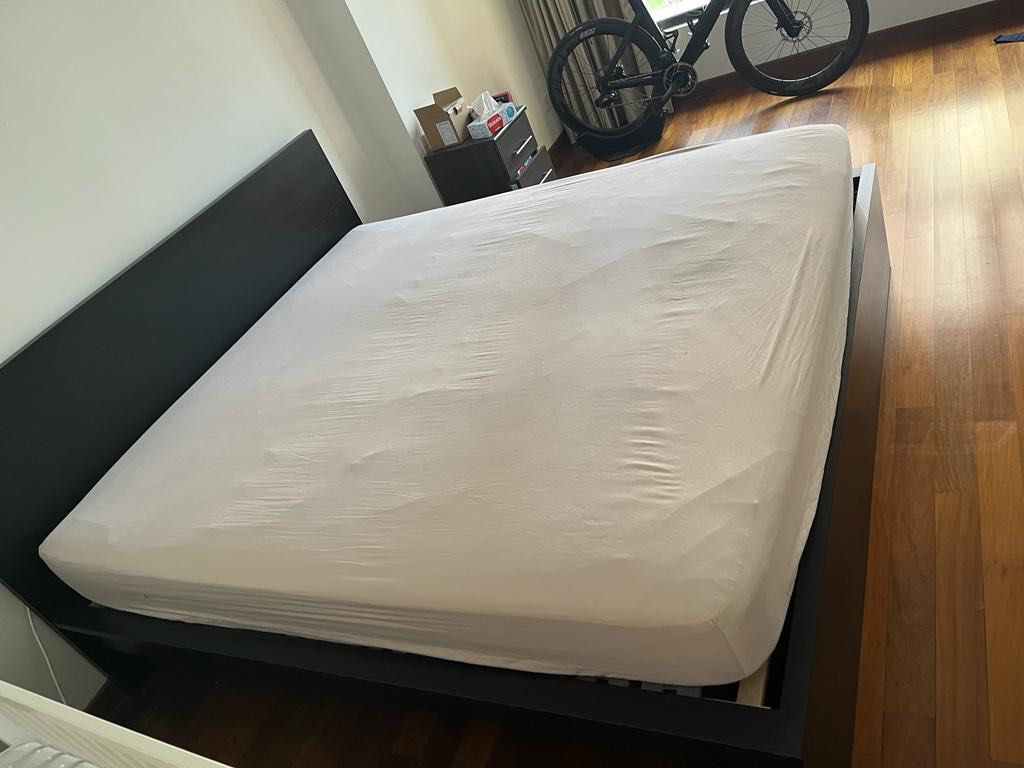 Ikea MALM king size bed black brown and mattress, Furniture & Home Living, Furniture, Bed Frames
