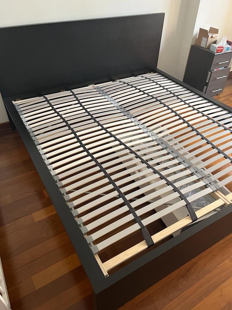 Ikea MALM king size bed black brown and mattress, Furniture & Home Living, Furniture, Bed Frames