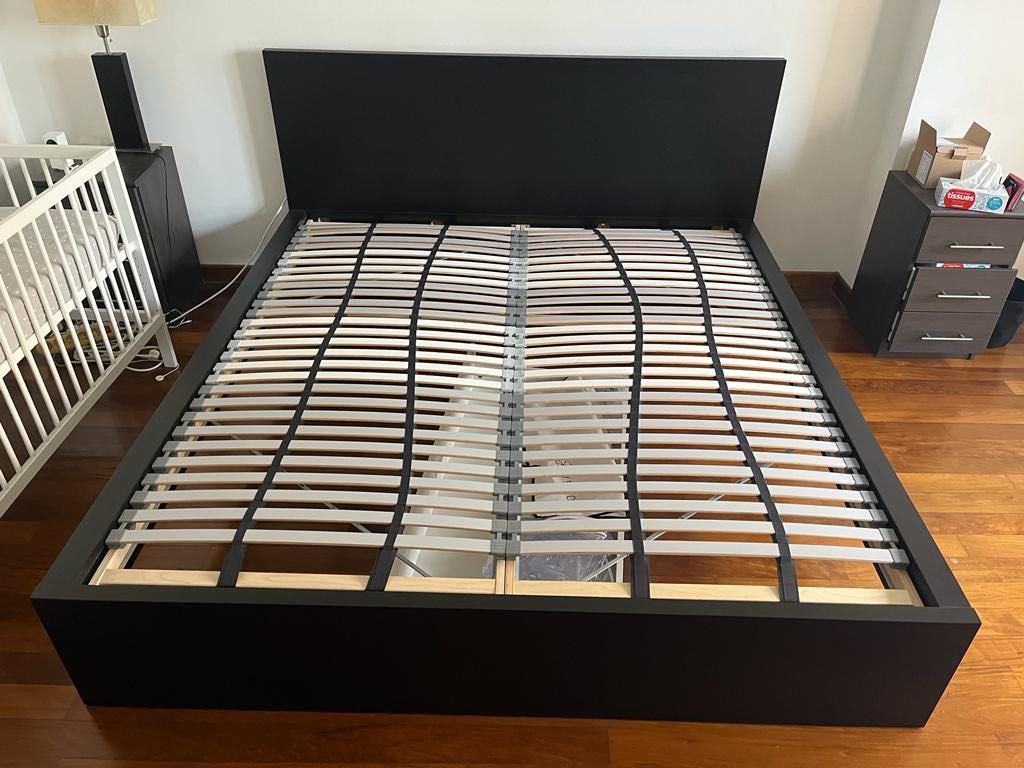 Ikea MALM king size bed black brown and mattress, Furniture & Home Living, Furniture, Bed Frames