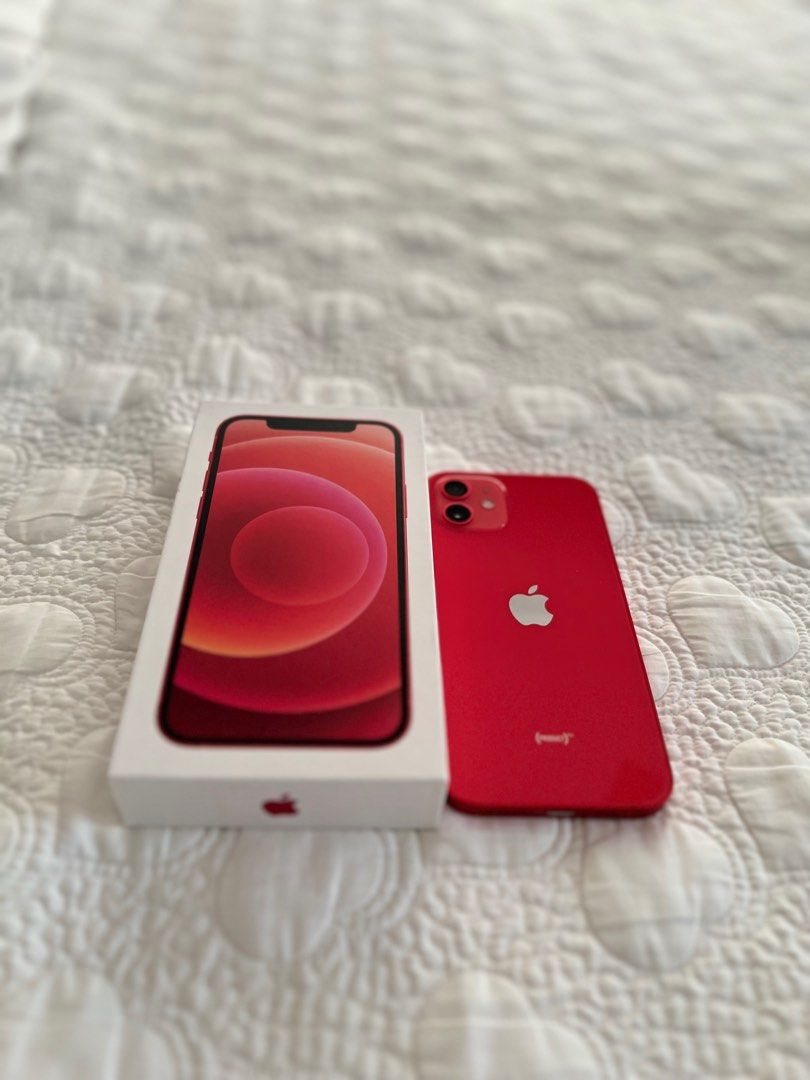 iPhone 12 Red (Category: iPhone 12 Series) located in Talisay. Submitted by myclosetxoxo. (Listing ID 1233904923, Image 1). Description: iPhone 12 Red 64 GB with tempered glass.