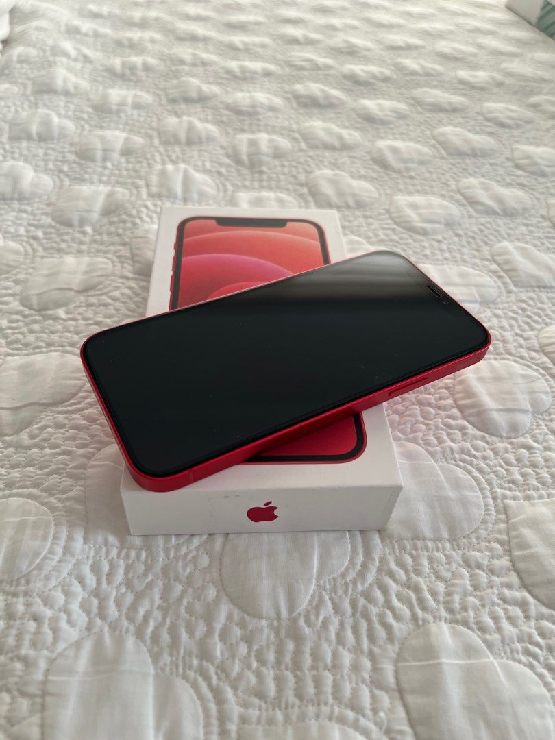 iPhone 12 Red (Category: iPhone 12 Series) located in Talisay. Submitted by myclosetxoxo. (Listing ID 1233904923, Image 2). Description: iPhone 12 Red 64 GB with tempered glass.