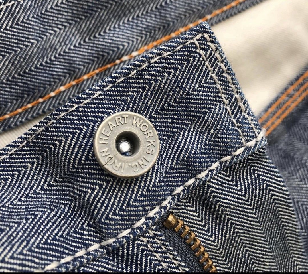 Iron Heart Double Knee Herringbone Work Denim Pants, Men's Fashion