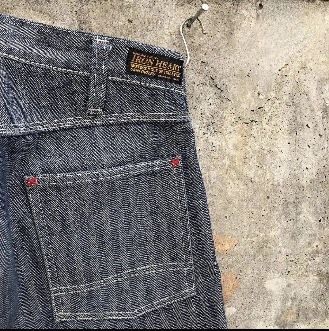 Iron Heart Double Knee Herringbone Work Denim Pants, Men's Fashion