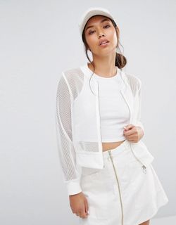 BN LALU Mesh Bomber Jacket White Outerwear