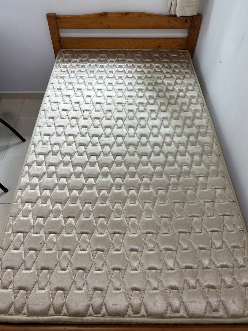 Lightly used super single bed frame + mattress , Furniture & Home