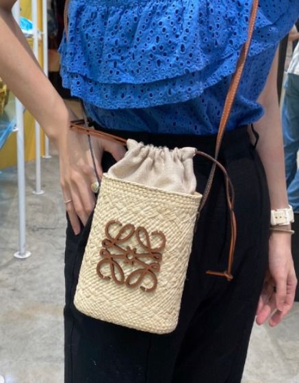 LOEWE 2023 Square Pocket leather trimmed raffia
