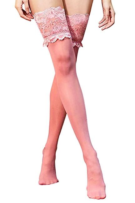 Lace Stay Up Stockings - Baby Pink