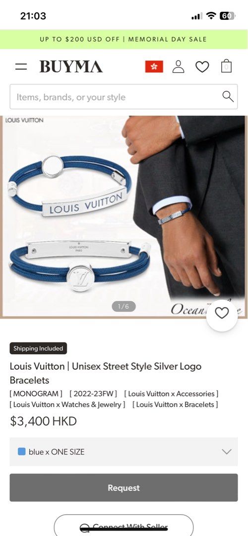 Authentic Louis Vuitton Tribute Bracelet M6442E Monogram 7.5 Hat-Box Charm